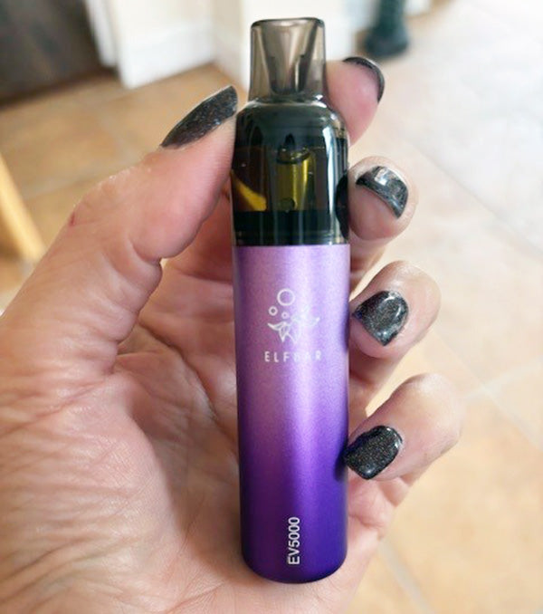 The attractive metallic finish of an Elf Bar EV5000 device
